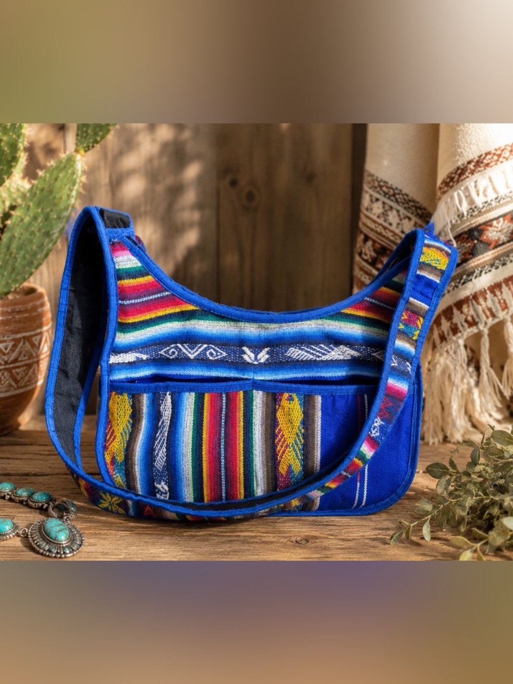 Mexican Serape Crossbody Bag Woven Multicolor Stripe Boho Zip Purse 10"